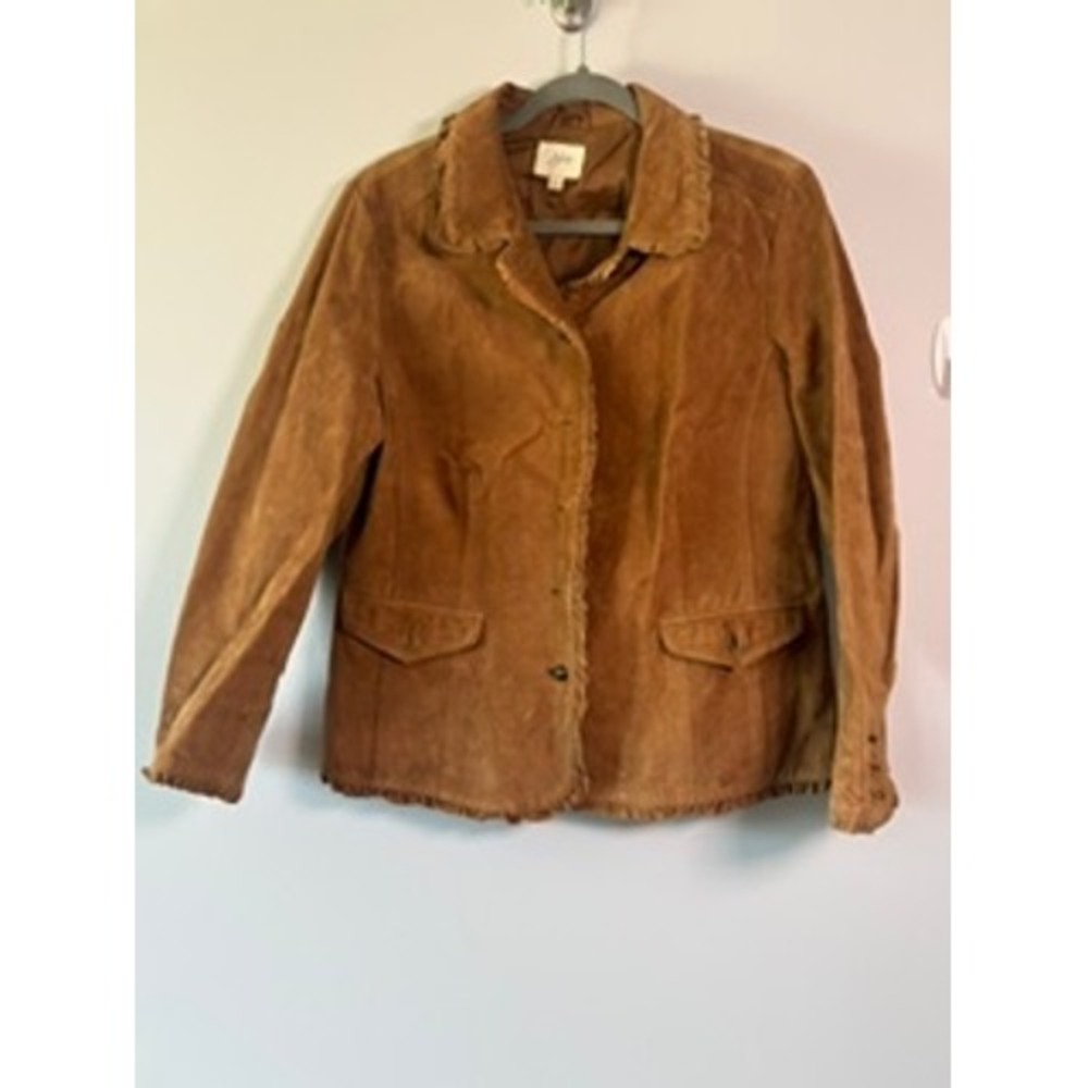 J. Jill Genuine 100% Leather Jacket with Ruffle Collar, Sleeve & Hem Detail